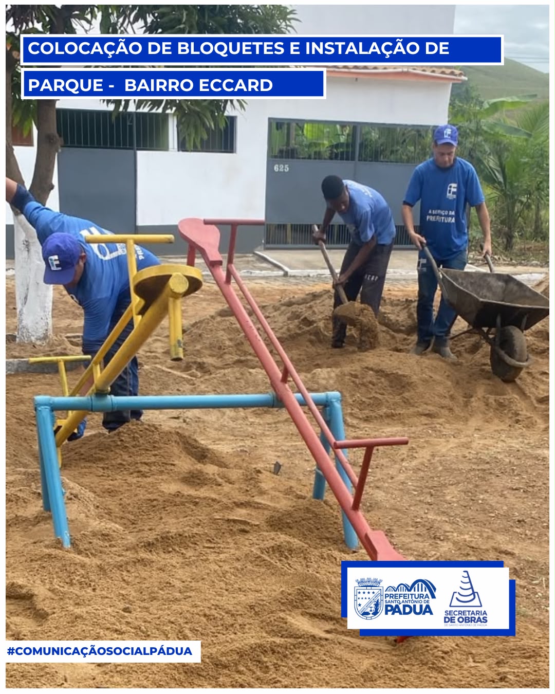 A Secretaria Municipal de Obras segue avançando com a construção da nova Praça do Bairro Eccard